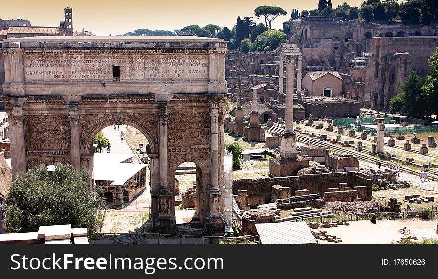 Landscape view of roman forum in Rome, Italy