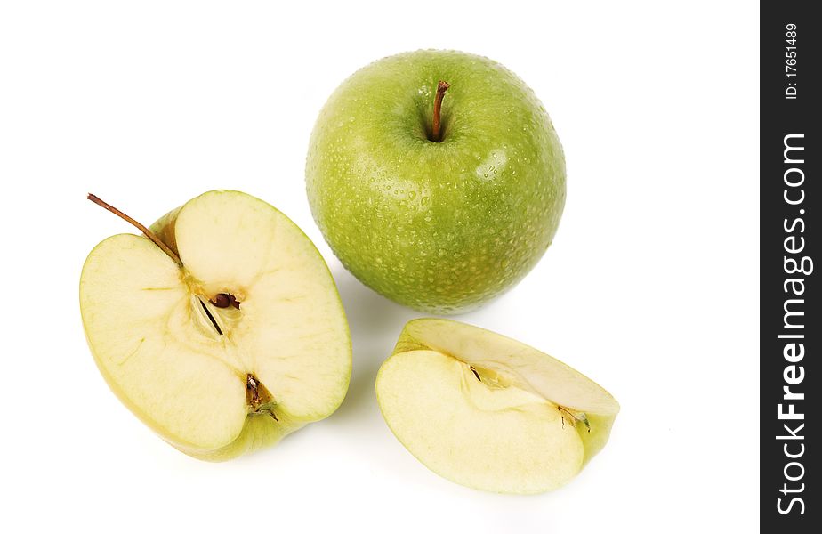 Fresh green apples isolated on white. Fresh green apples isolated on white