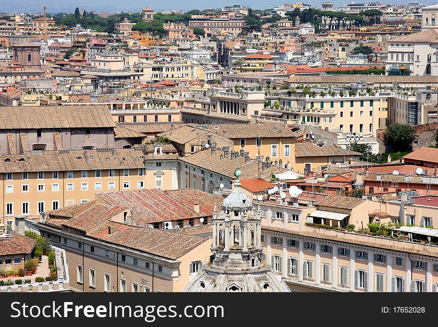 View of panorama Rome, Italy, skyline from Vittorio Emanuele, Piazza Venezia