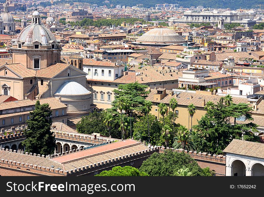 View of panorama Rome, Italy, skyline from Vittorio Emanuele, Piazza Venezia