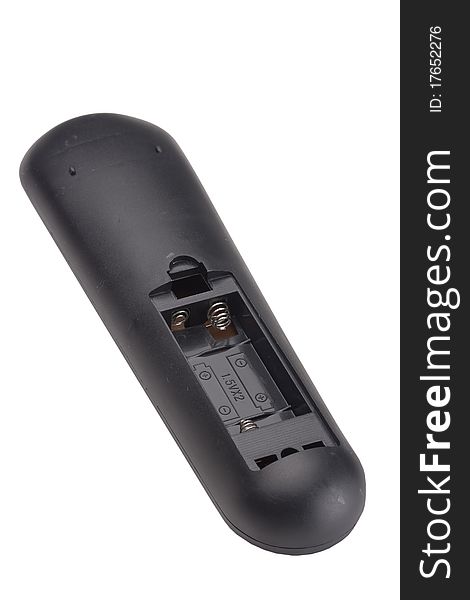 The reverse side of the remote TV remote with a place to install the batteries. The reverse side of the remote TV remote with a place to install the batteries.