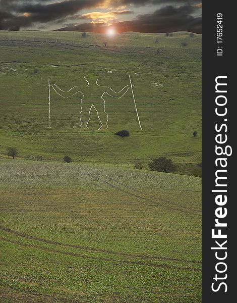 The famous hill figure carved in chalk on the slopes of Windover Hill in Sussex. The famous hill figure carved in chalk on the slopes of Windover Hill in Sussex