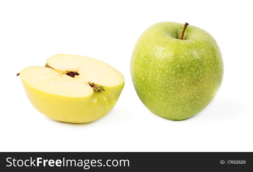 Fresh green apple and a half. Fresh green apple and a half