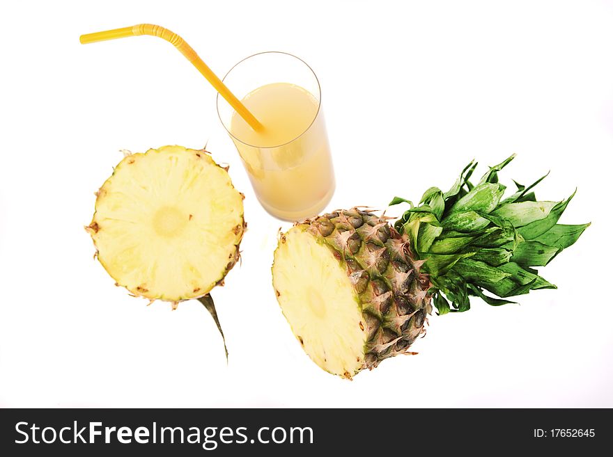 Pineapple and glass of juice. Pineapple and glass of juice