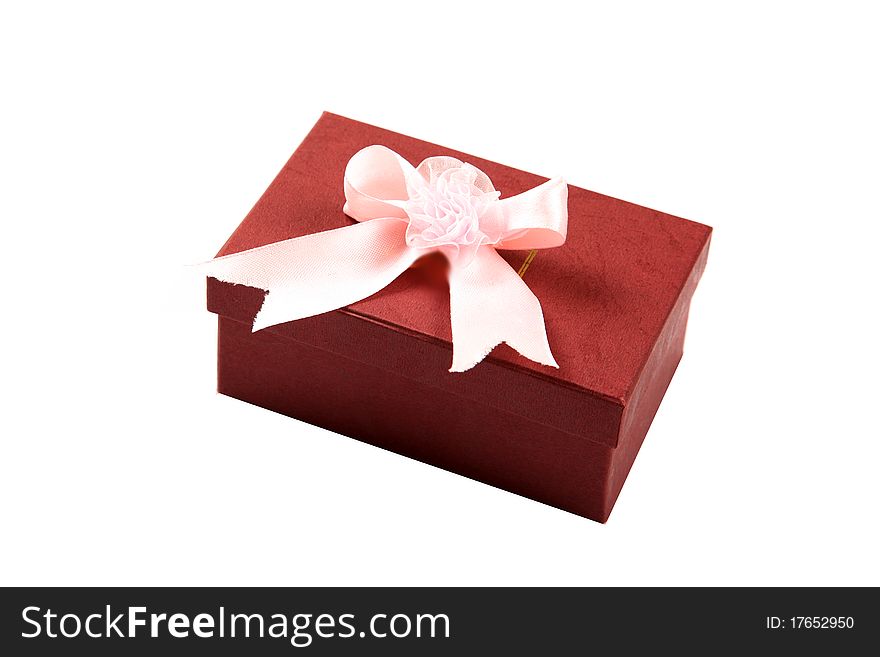 Red gift box isolated on white background.