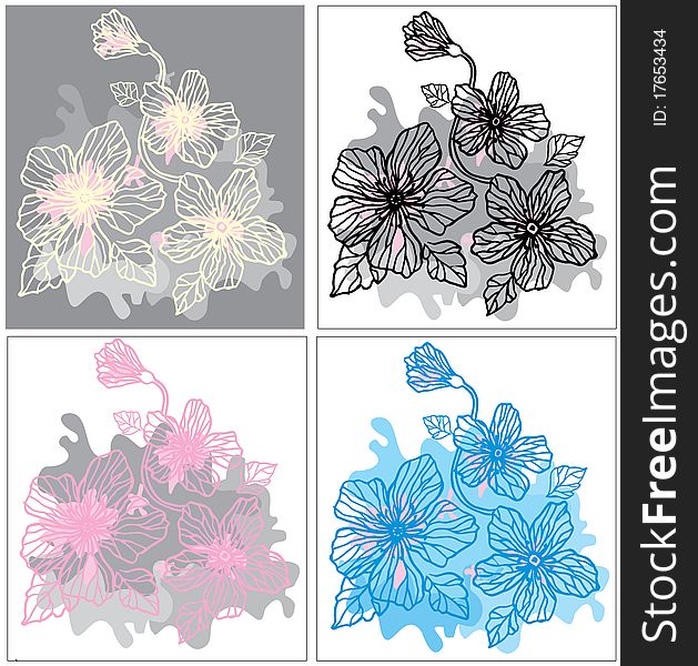Set of linear colored flowers