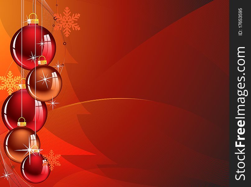 Christmas decorations in an abstract red background. Christmas decorations in an abstract red background