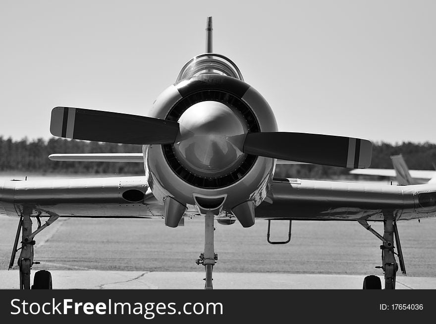 Black and White of front of CJ6 Nanchang Flight trainer. Black and White of front of CJ6 Nanchang Flight trainer