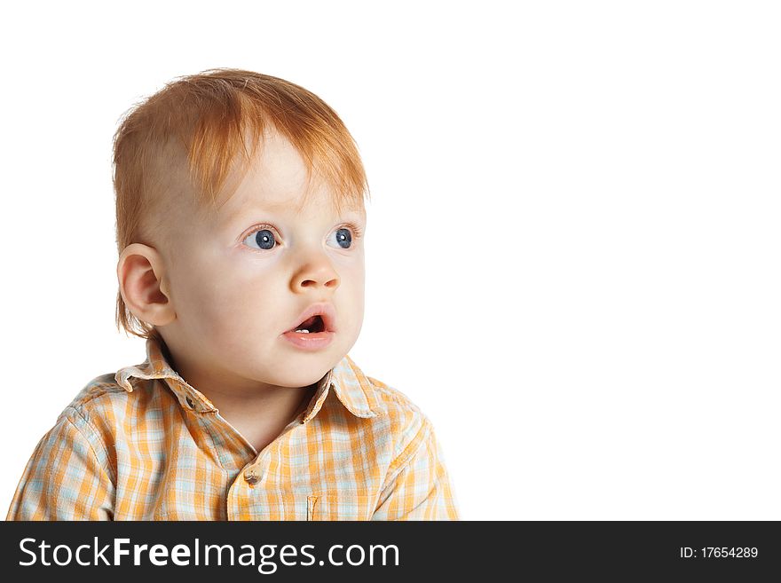 Little funny boy portrait isolated on white