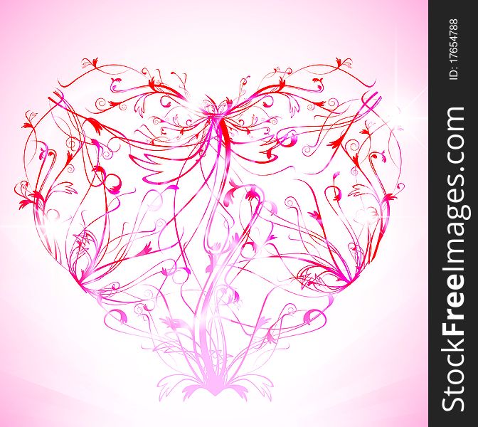 Pink heart with floral elements. Pink heart with floral elements