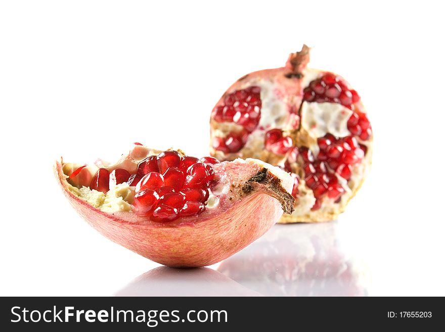 Pull down pomegranate isolated on white