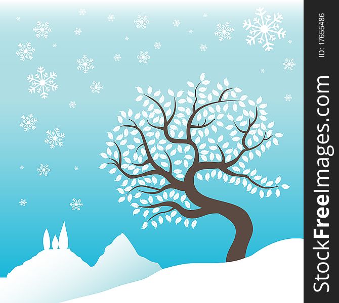 Abstract winter tree and silhouette background vector