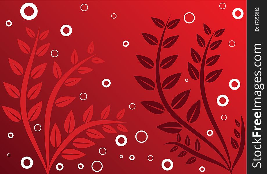 Red background with leaves and rings. Red background with leaves and rings