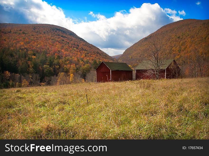 Barns in the Meadows of the Catskill Mountains