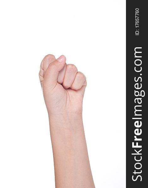 Hand gesture of female isolated on white