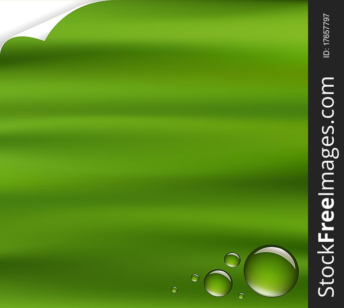 Green Background With Drops. Vector