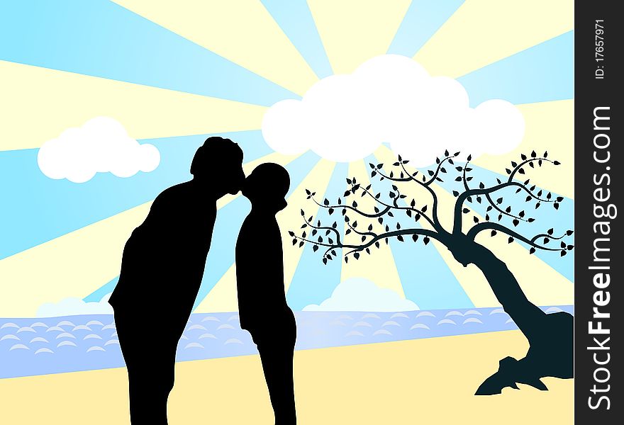 Man and woman kissing on the beach. Man and woman kissing on the beach