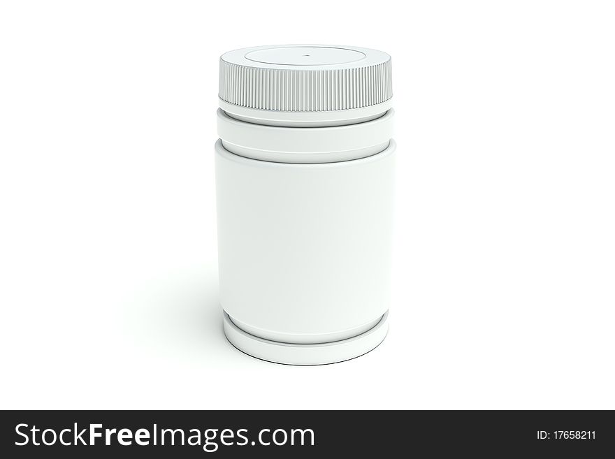 Close white medical bottle on a white background