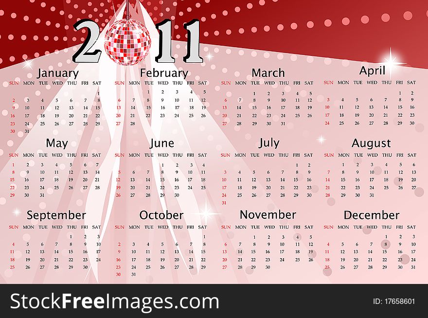 Calendar of 2011 with disco ball