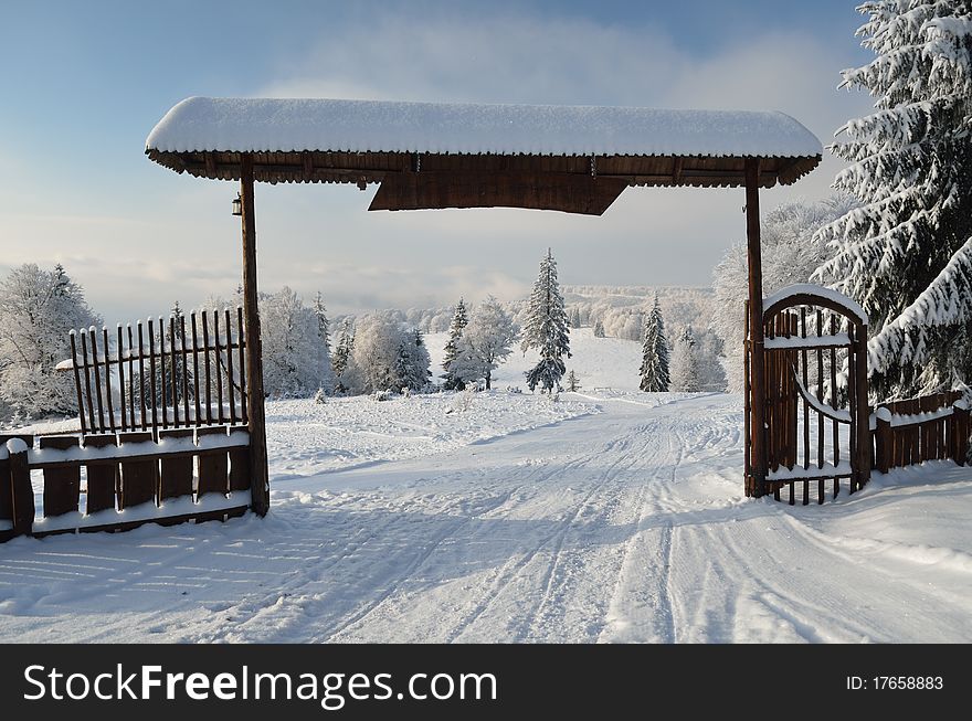 Beautiful Nature Park Entrance In Winter