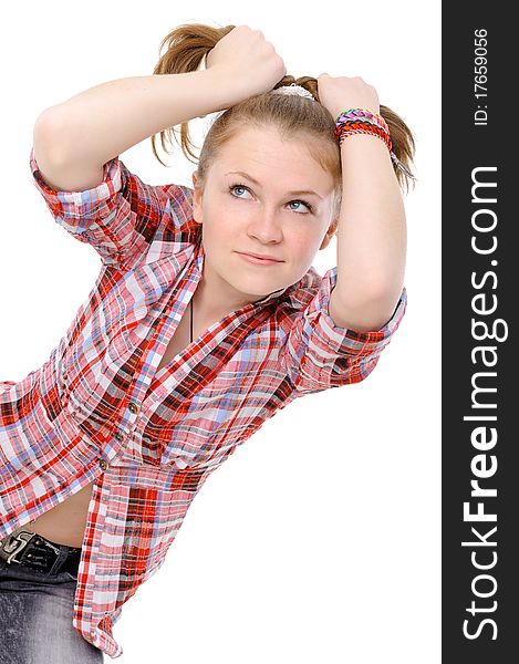 Portrait of a beautiful teenager on a white background