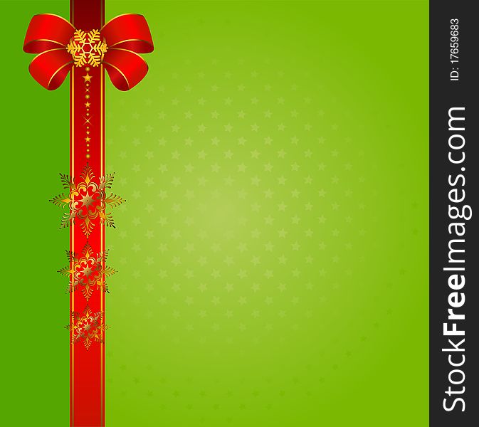 Christmas background with red bow and snowflakes