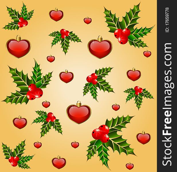 Christmas background with hearts and fir