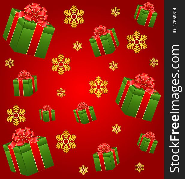 Christmas background with gifts and snowflakes