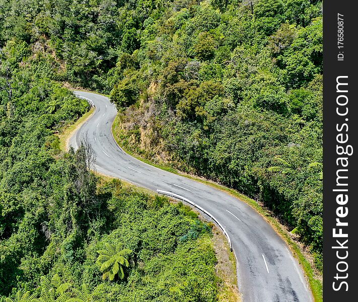 Winding Road In The Tropical Mountains, Aerial View
