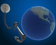 Moon Holds The Earth With An Anchor Royalty Free Stock Images Moon Holds The Earth With An Anchor Royalty Free Stock Images
