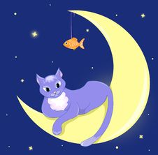 The Cat Lies On A Half Moon. Stock Photos