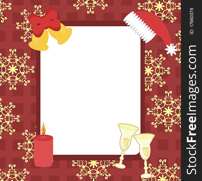 New Year and Christmas frame on red background