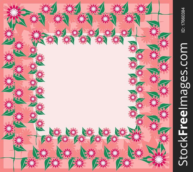 Frame with flowers on pink background