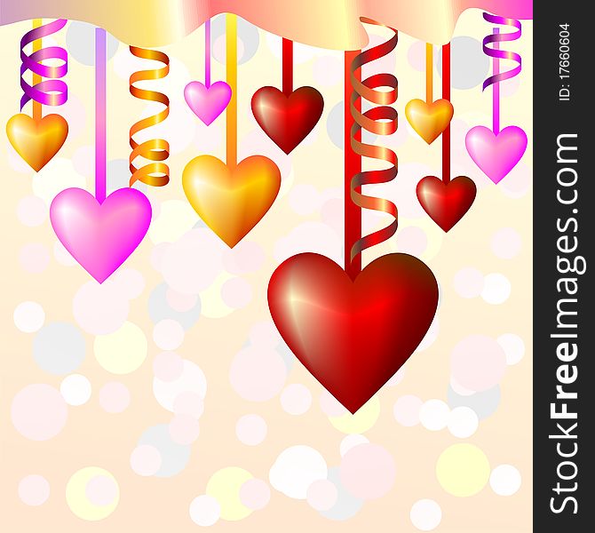 Abstract Background With Hearts And Ribbons