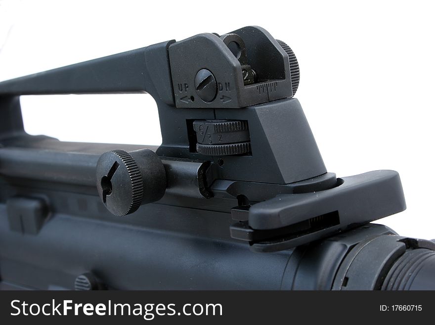 Close up of the rear sight of an AR-15. Close up of the rear sight of an AR-15.