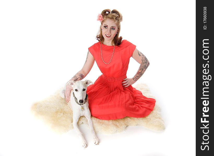 Pinup Model And Whippet