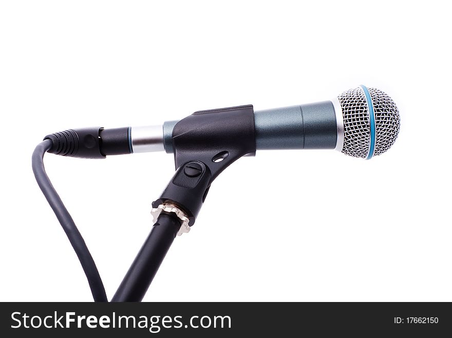 Close up shot of microphone isolated on white