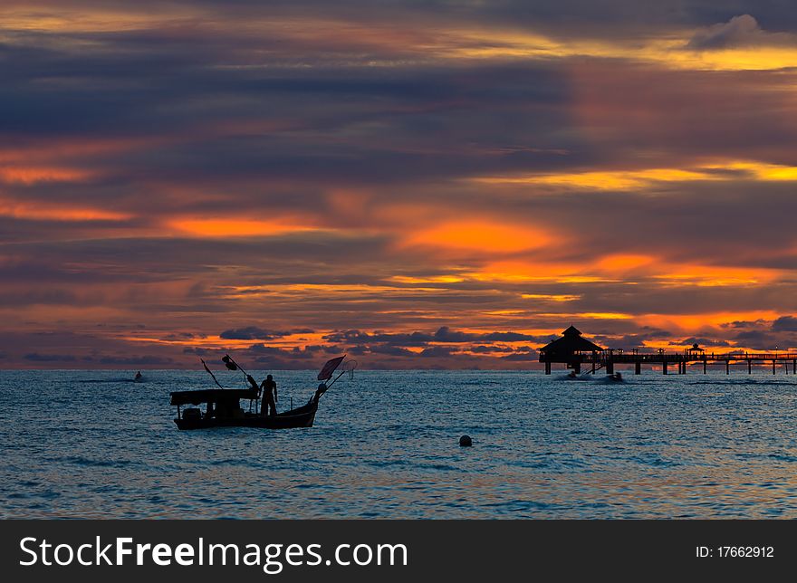 Colourful sunset on a tropical beach in Malaysia