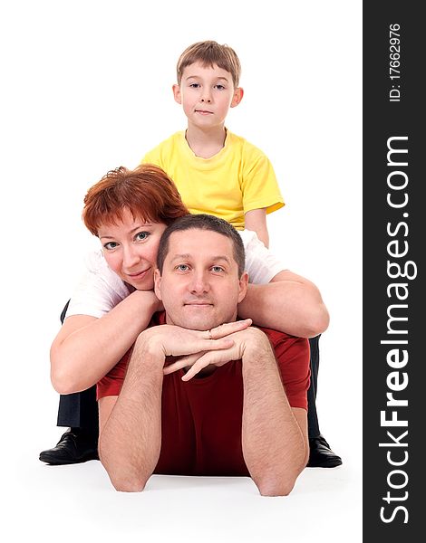 Family of four on the three on a white background. Family of four on the three on a white background