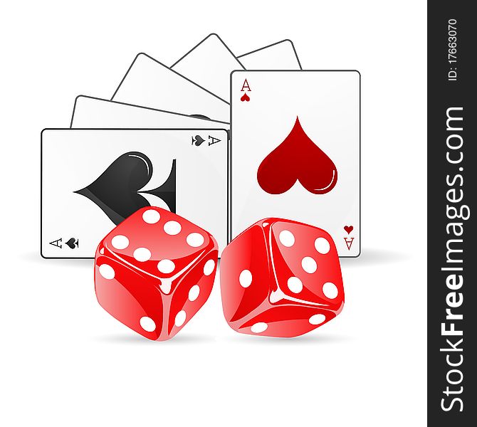 Illustration of playing card with dice on white background