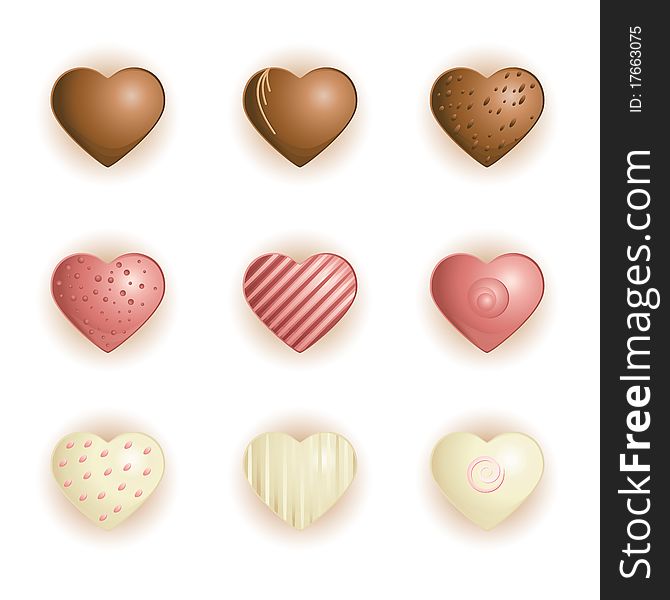 Illustration of heart shape chocolate on white background