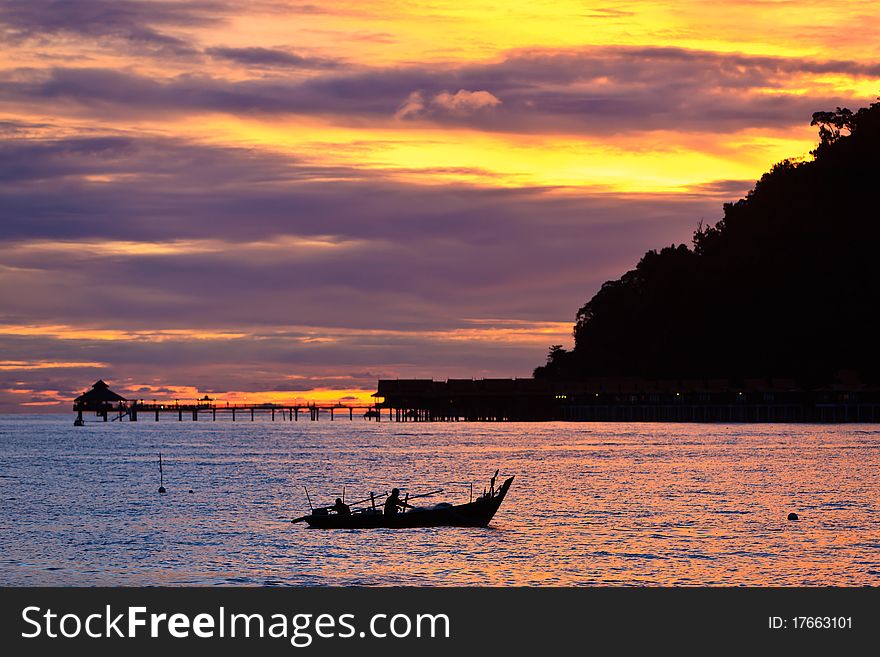 Colourful sunset on a tropical beach in Malaysia