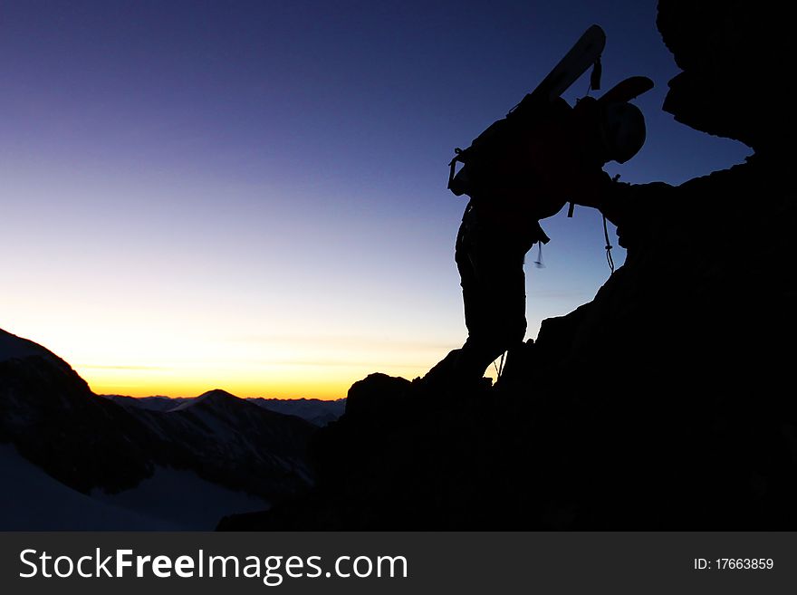 Outdoor sport - silhouette of a climber. Outdoor sport - silhouette of a climber