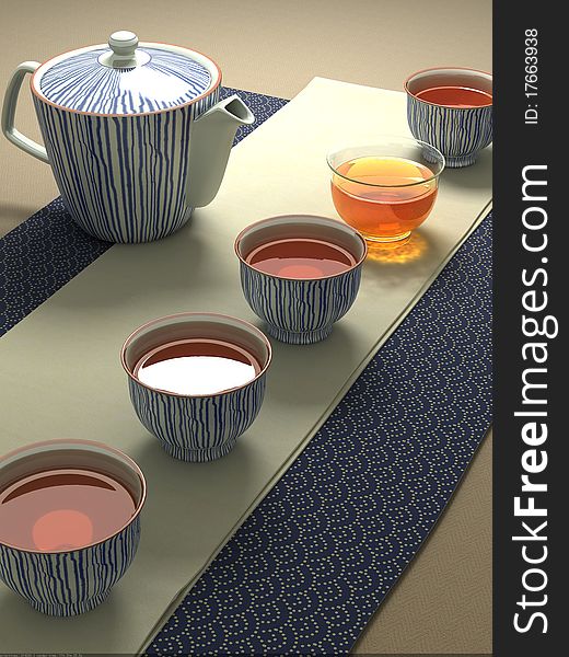 Rendering Chinese Tea Serve on table.