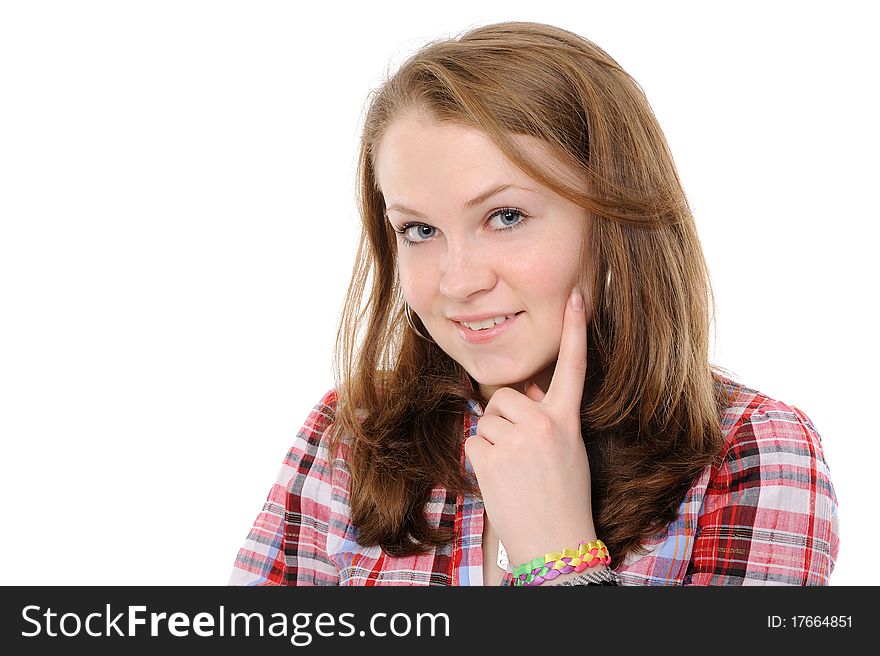 Portrait of a beautiful teenager on a white background