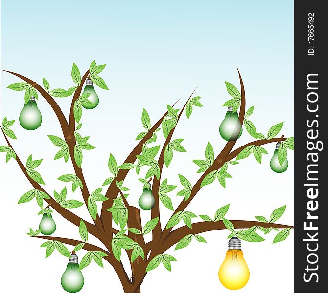 Illustration of tree with electrical bulbs on white background