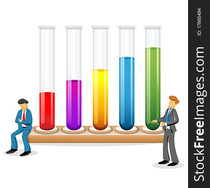 Illustration of scientists with test tubes on white background