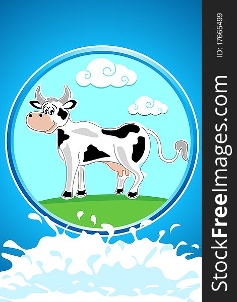 Illustration of happy cow on abstract background