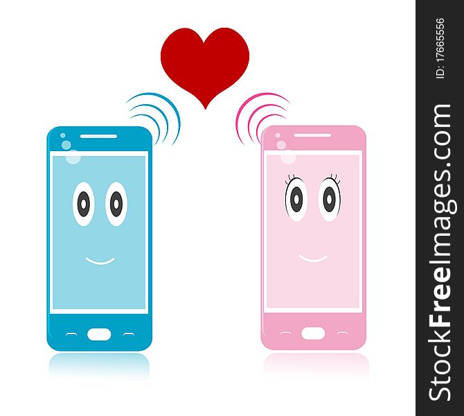 Male And Female Mobile Icons With Heart