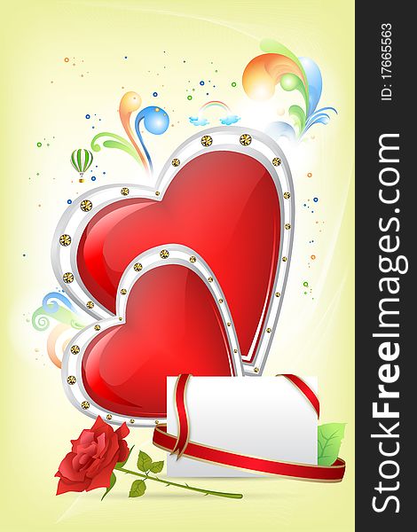Illustration of abstract valentine card with rose and heart